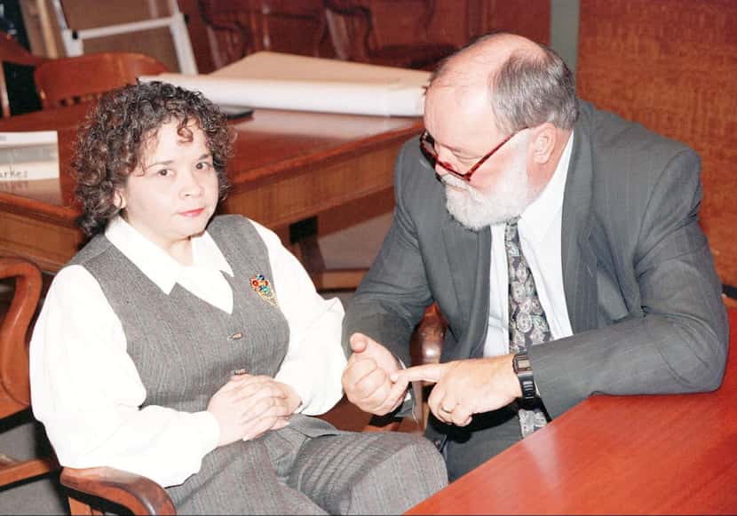 Yolanda Saldivar sits in the courtroom with her attorney, Doug Tinker, as the jury...