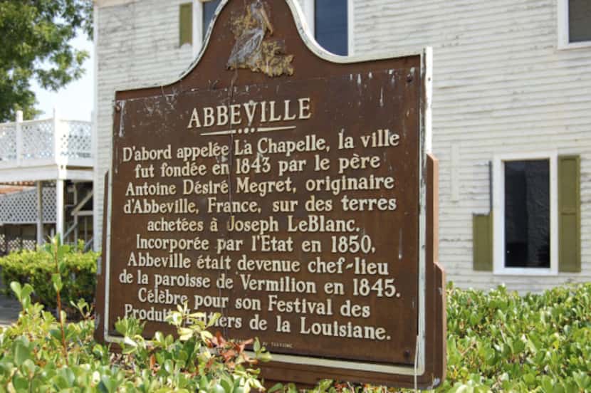 A historic marker in the Acadian town of Abbeville, La.