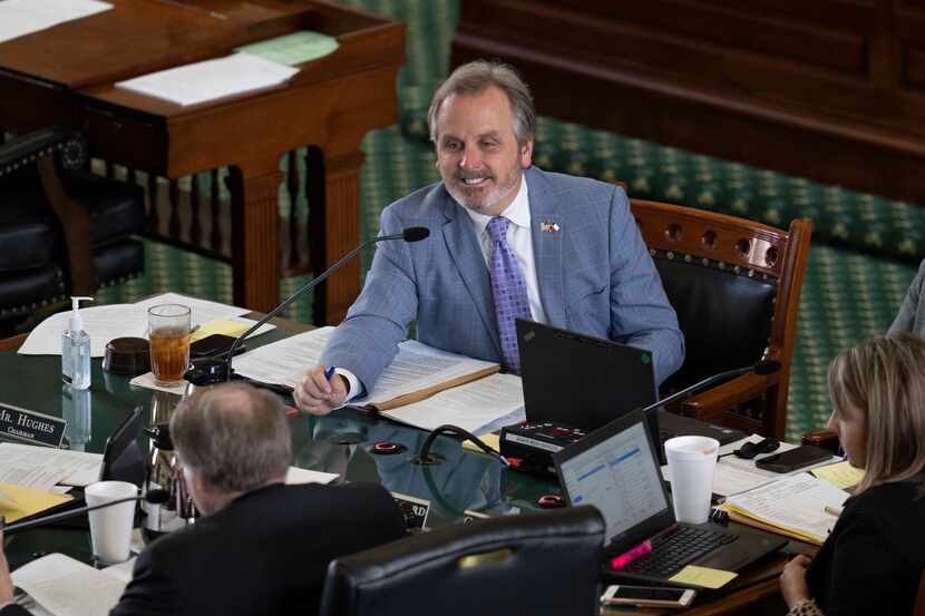 State Sen. Bryan Hughes, R-Mineola, chair of the State Affairs committee, listens to invited...