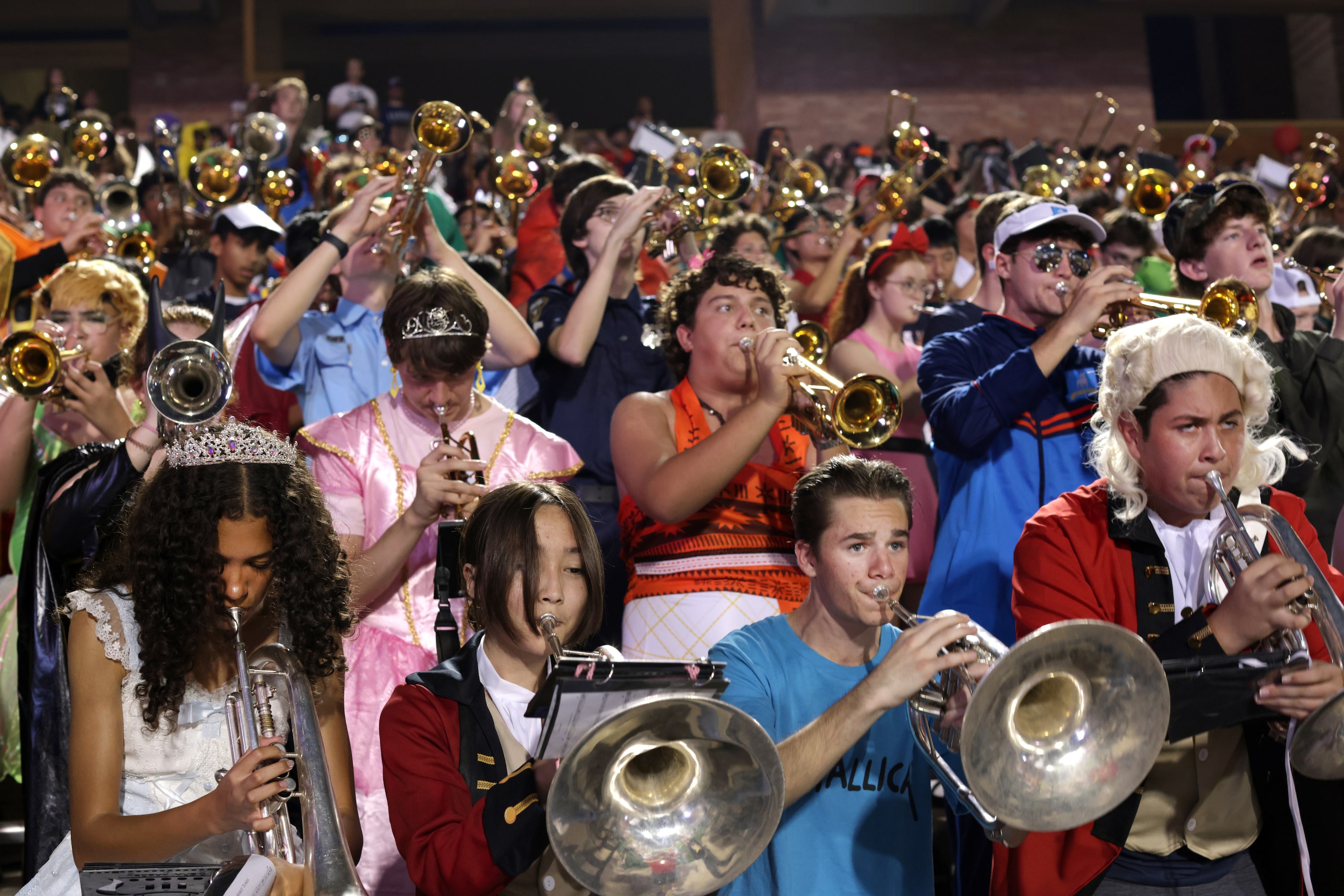 The Allen band performs during the Prosper High School at Allen High School football game at...