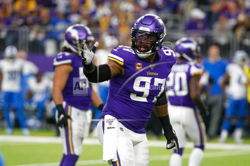 In this  Sunday, Dec. 8, 2019 file photo, Minnesota Vikings defensive end Everson Griffen...