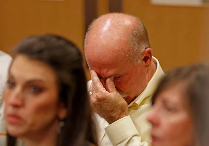 Gary Bardwell, father of Jessie Bardwell, is overcome with emotion during the prosecution's...