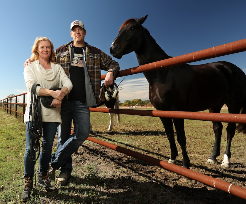 Amber Block, left, and Dan Block pose for a photograph at their home in McKinney, TX, on Nov...