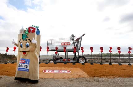 H-E-B's mascot Buddy makes an appearance at the groundbreaking in Prosper along with an...