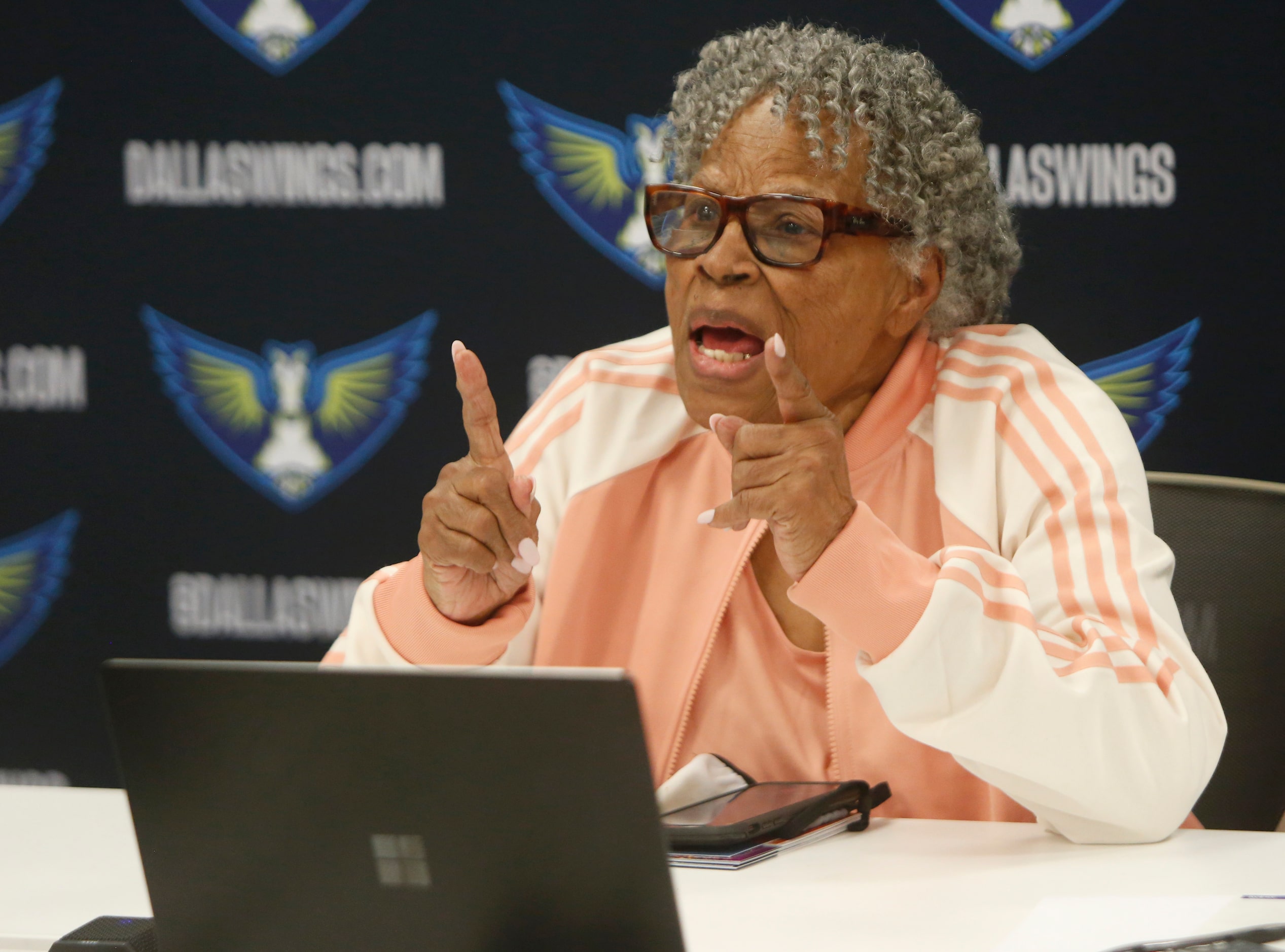 Opal Lee responds to a reporter's question during a press conference prior to the start of...