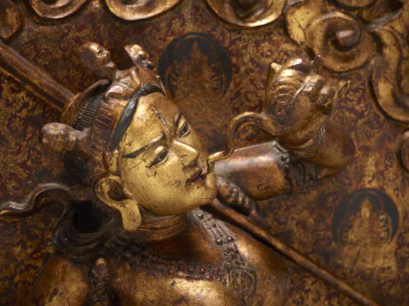 "Dakini of All the Buddhas (early 19th-century copper alloy, hammered high relief,black and...
