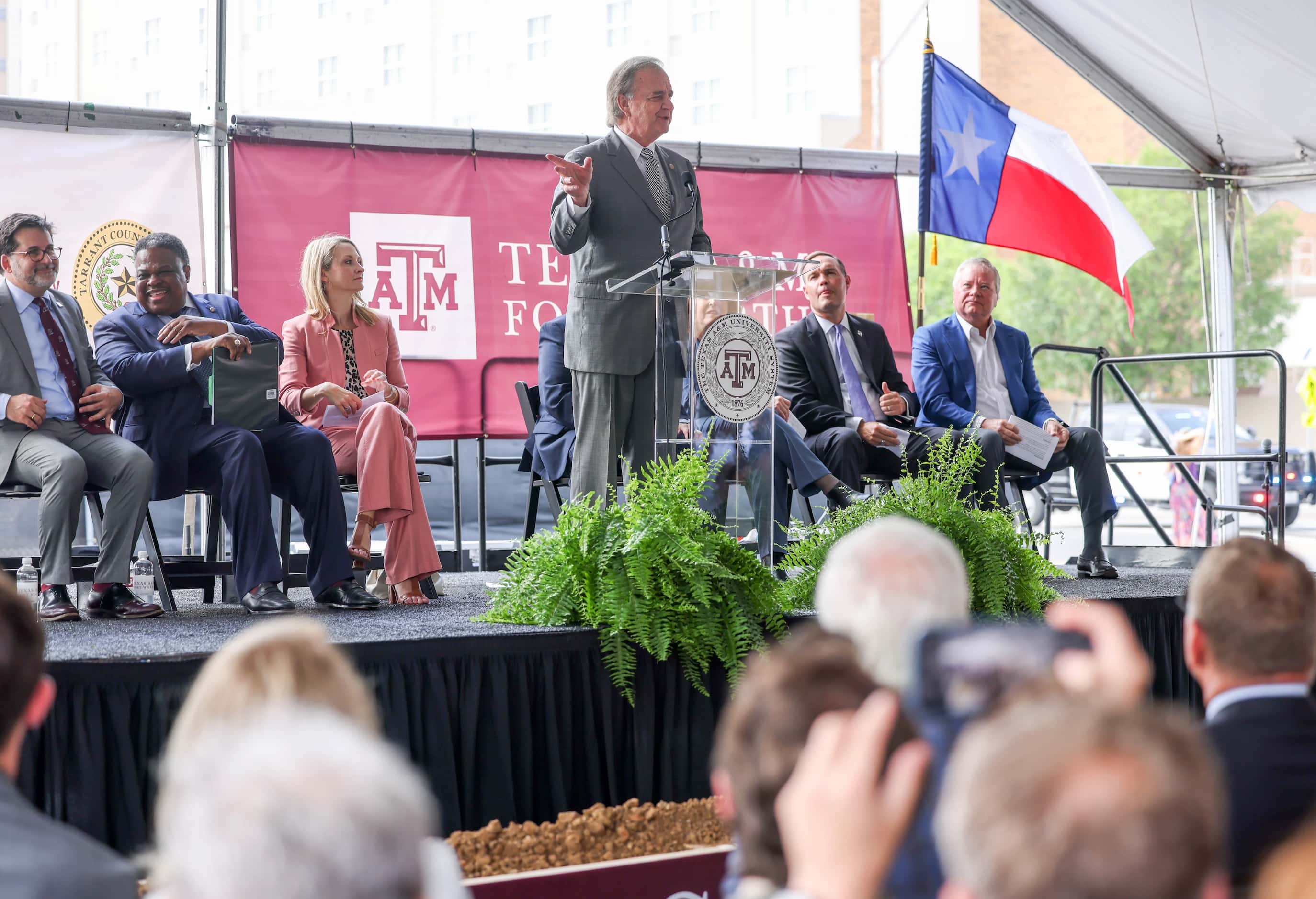 John Sharp, chancellor of Texas A&M University System, speaks at a groundbreaking ceremony...