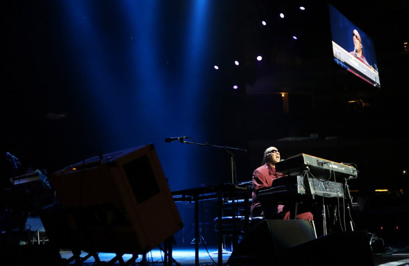 Musician Stevie Wonder performs at the American Airlines Center on Sunday, March 22, 2015 in...