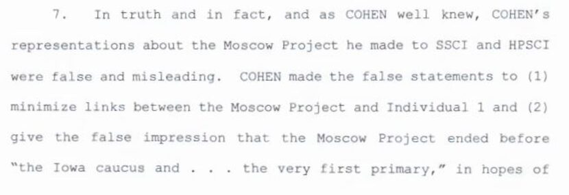 In court papers filed in November 2018 when Michael Cohen pleaded guilty to lying to...