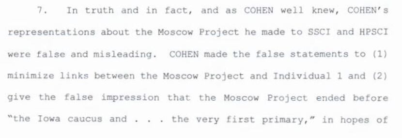 In court papers filed in November 2018 when Michael Cohen pleaded guilty to lying to...