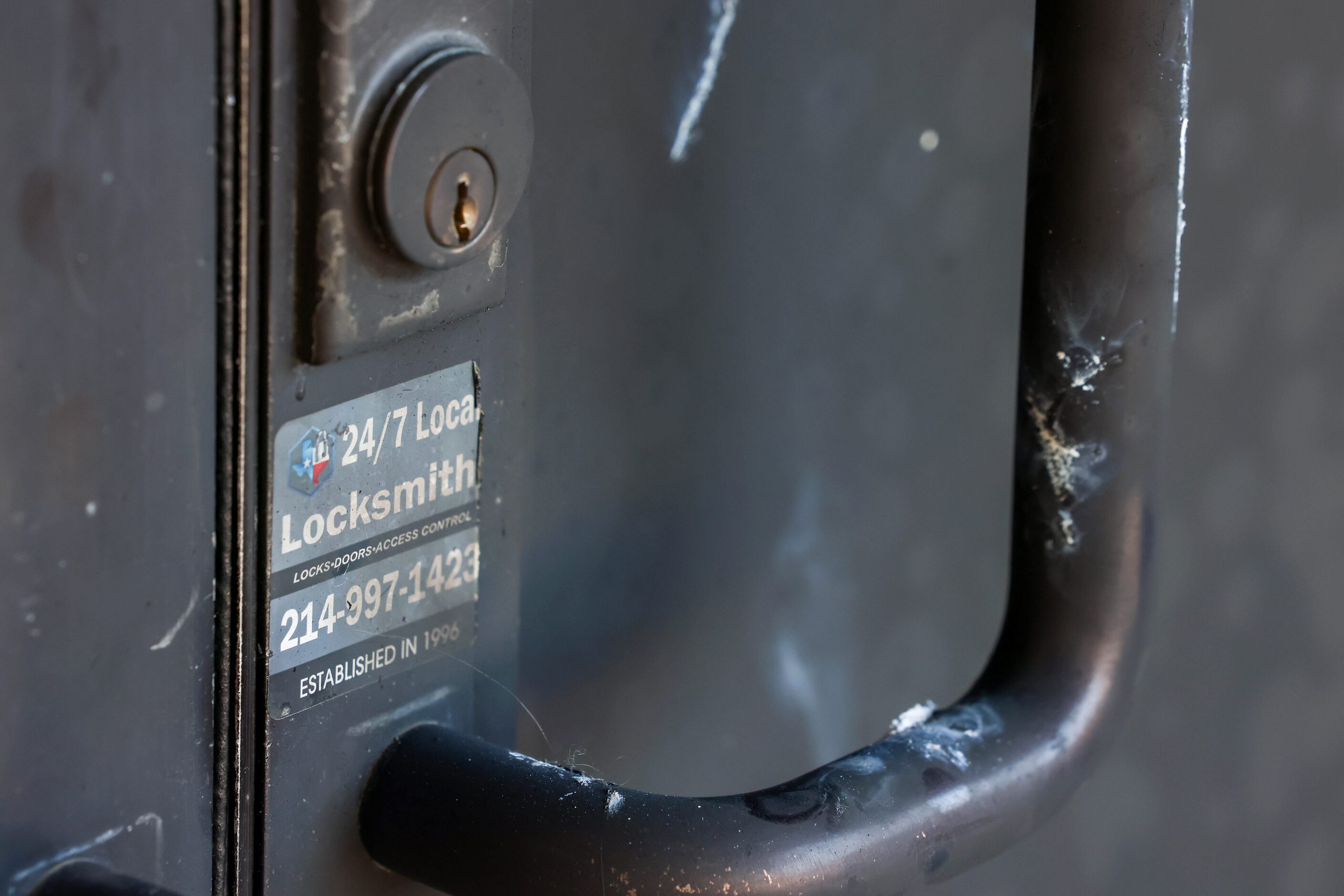 Damage to the doorway of Community Unitarian Universalist Church of Plano is visible on...