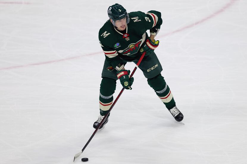 Minnesota Wild defenseman John Klingberg (3) in action during the first period of an NHL...