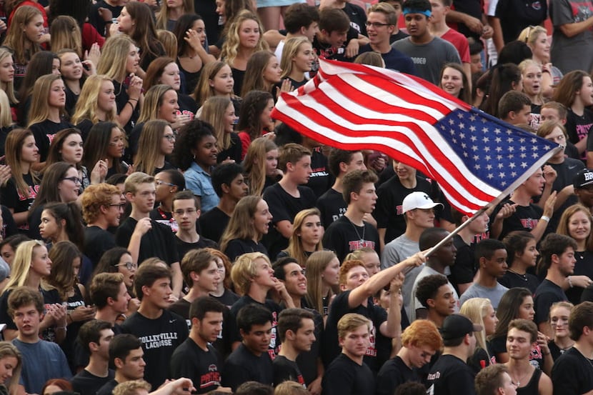 An spirited group of Colleyville Heritage fans fill the student section in 2016. What school...