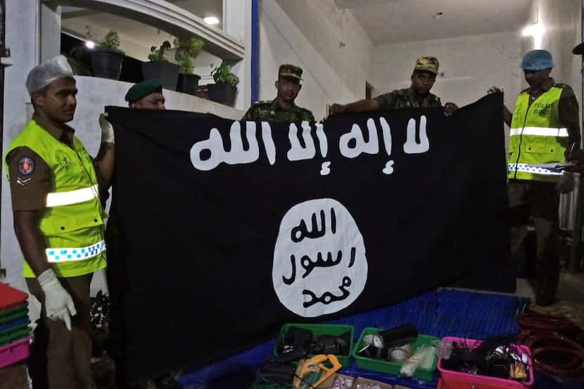 An ISIS flag recovered from alleged hideout of militants in Kalmunai, eastern Sri Lanka.