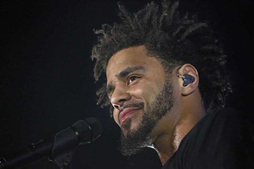 Rapper J. Cole performs at Gexa Energy Pavilion in Dallas on Sunday, August 23, 2015. 