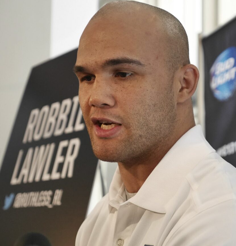 Robbie Lawler talks to the media at the UFC World Championship Welterweight press conference...