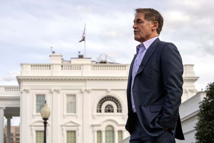 Businessman Mark Cuban speaks after attending meetings at the White House, Monday, March 4,...