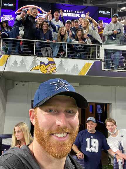 Cooper Rush takes a selfie after with his family after the Cowboys defeat the Vikings, 20-16...