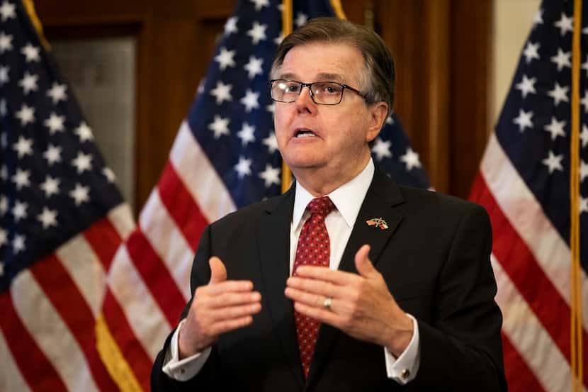 Texas Lt. Gov. Dan Patrick, shown at a May news conference on the COVID-19 pandemic, is...