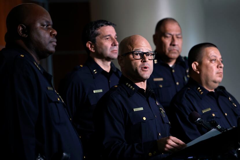 Dallas police Chief Eddie Garcia delivers remarks this week at a news conference.