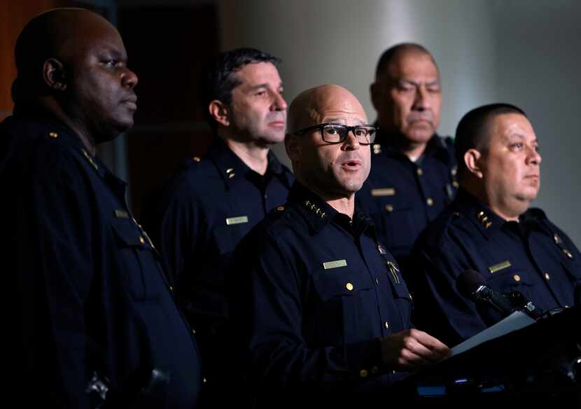 Dallas police Chief Eddie García delivered remarks about the arrest of Angela West, wife of...