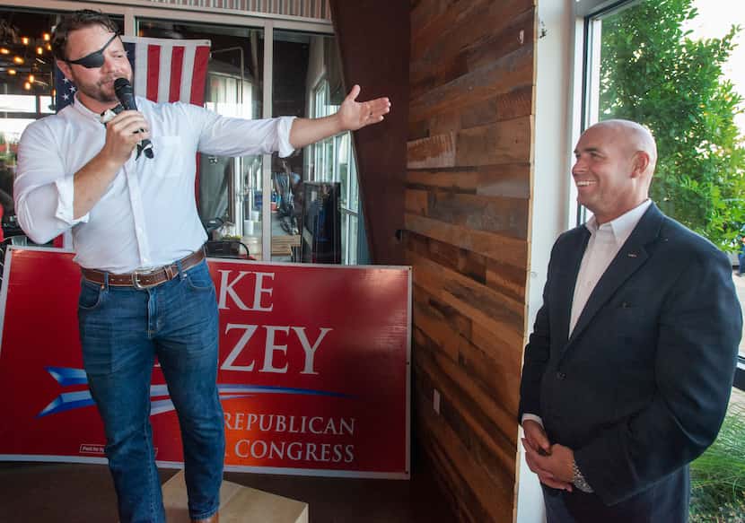 U.S. Rep. Dan Crenshaw (left), from the 2nd Congressional District, 
spoke about Jake Ellzey...