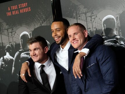 (L-R) Former U.S. National Guardsman Alek Skarlatos, Anthony Sadler and former U.S. Air...