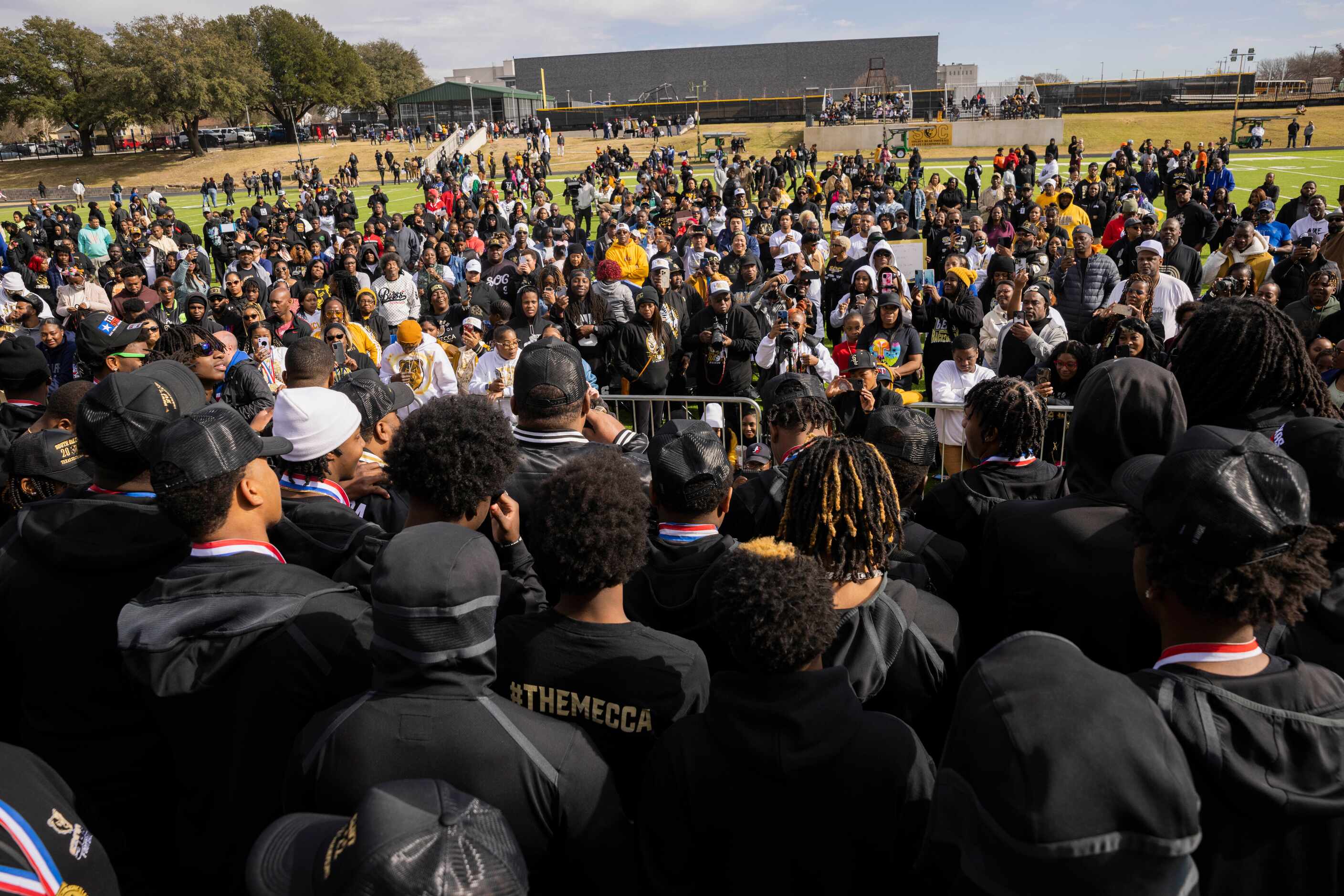The South Oak Cliff Golden Bears football coach Jason Todd speaks during a celebration for...