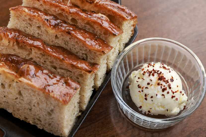 A plate of Focaccia Pugliese comes with housemade butter at Homewood.