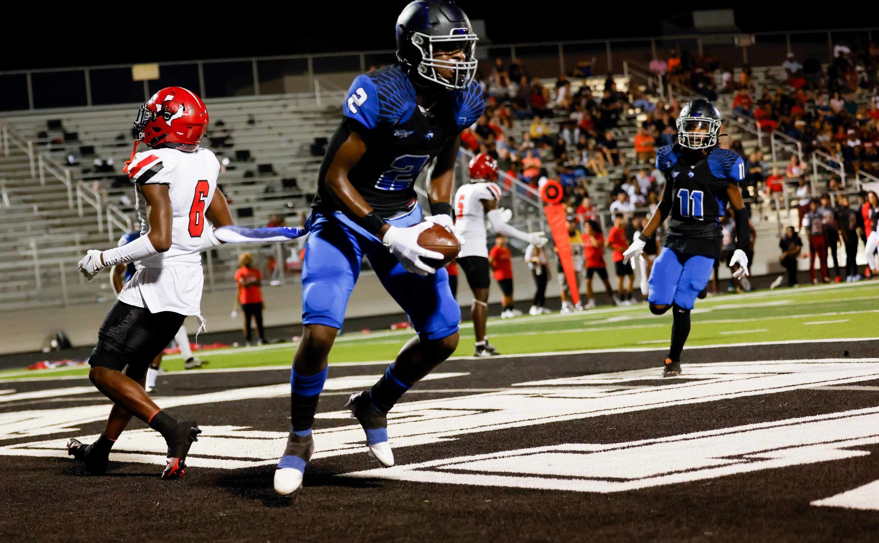 North Forney’s Ernest Thomas (2) gets up after scoring a touchdown against the Mesquite...