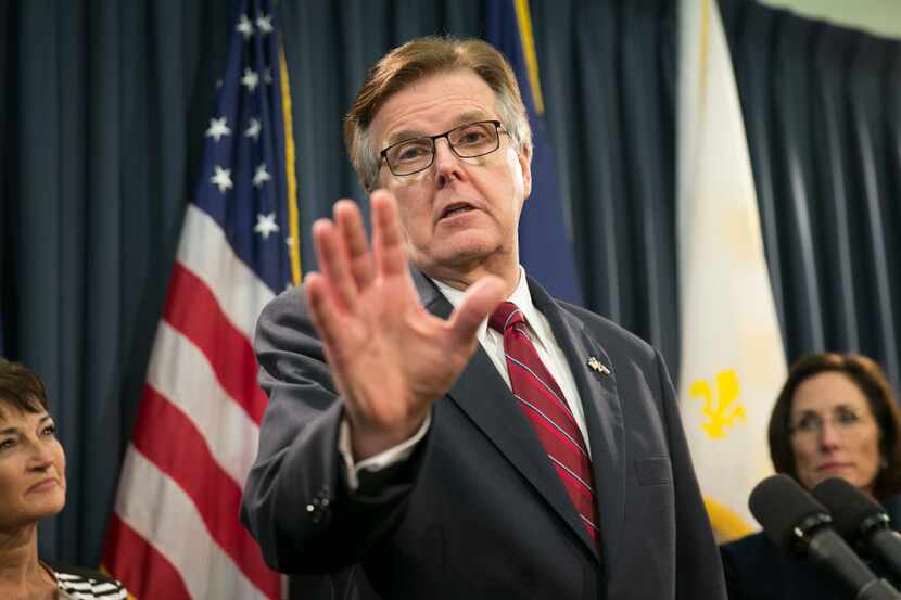 Lt. Gov. Dan Patrick speaks about S B6, the Texas Privacy Act, at a news conference at the...