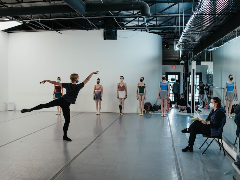 Avant Chamber Ballet artistic director Katie Puder, seated right, oversees rehearsal at the...