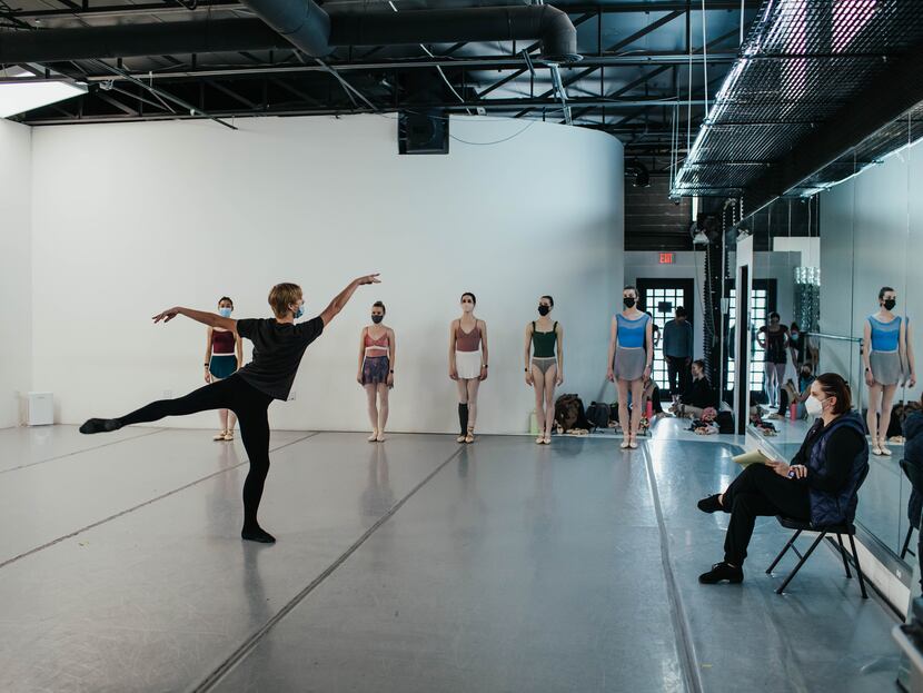 Avant Chamber Ballet artistic director Katie Puder, seated right, oversees rehearsal at the...