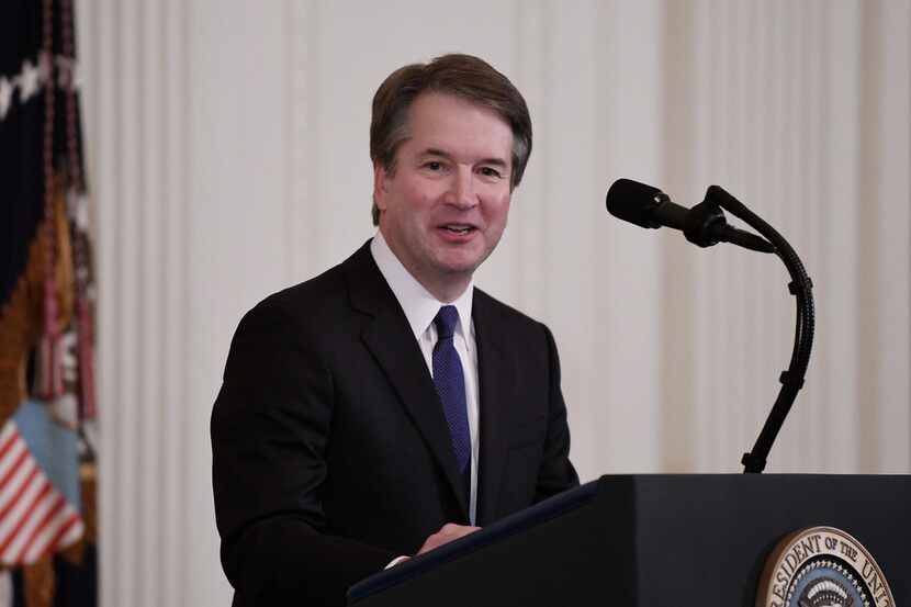 Judge Brett Kavanaugh speaks to the crowd after U.S. President Donald Trump nominated him to...