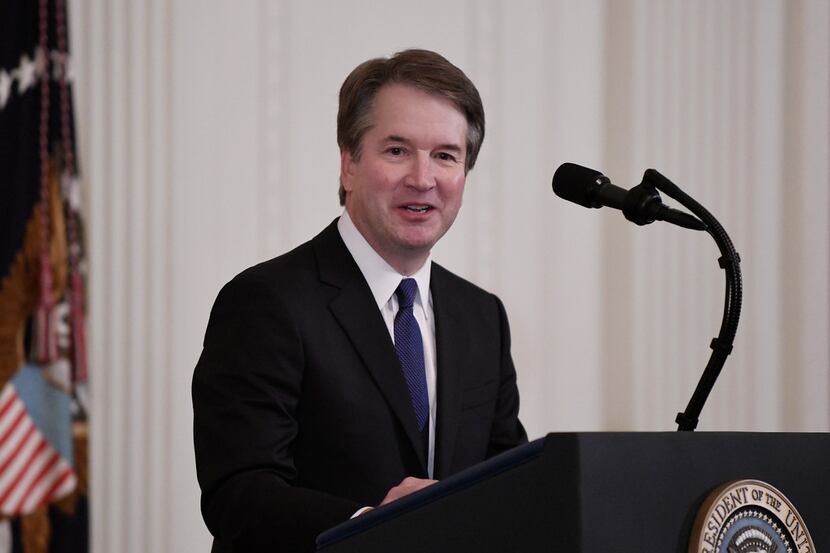 Judge Brett Kavanaugh speaks to the crowd after U.S. President Donald Trump nominated him to...