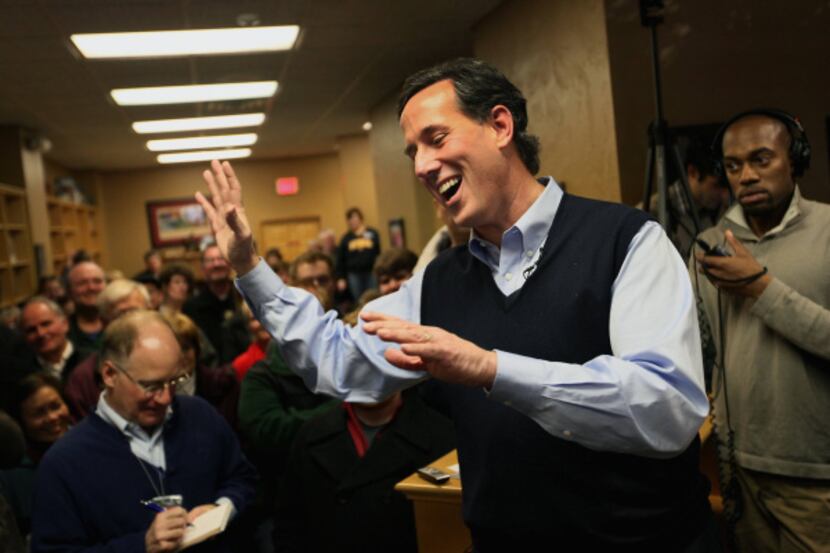 Rick Santorum spoke Sunday at the Daily Grind coffee shop in Sioux City, Iowa. He’s hit all...