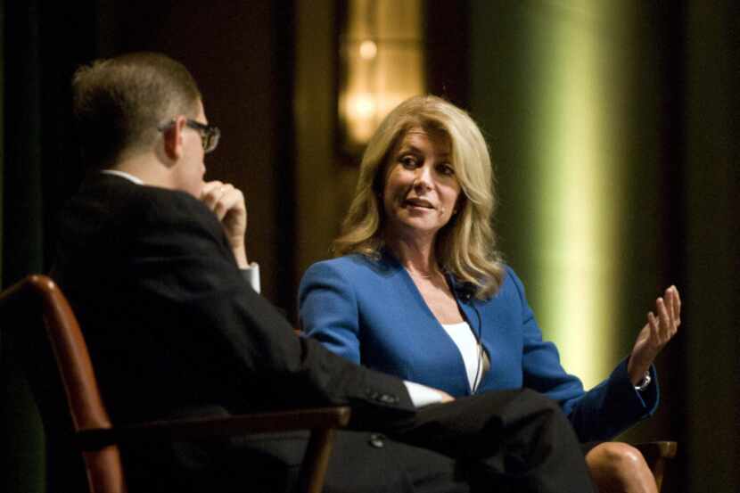 State Sen. Wendy Davis speaks with the Texas Tribune's CEO and editor-in-chief, Evan Smith,...