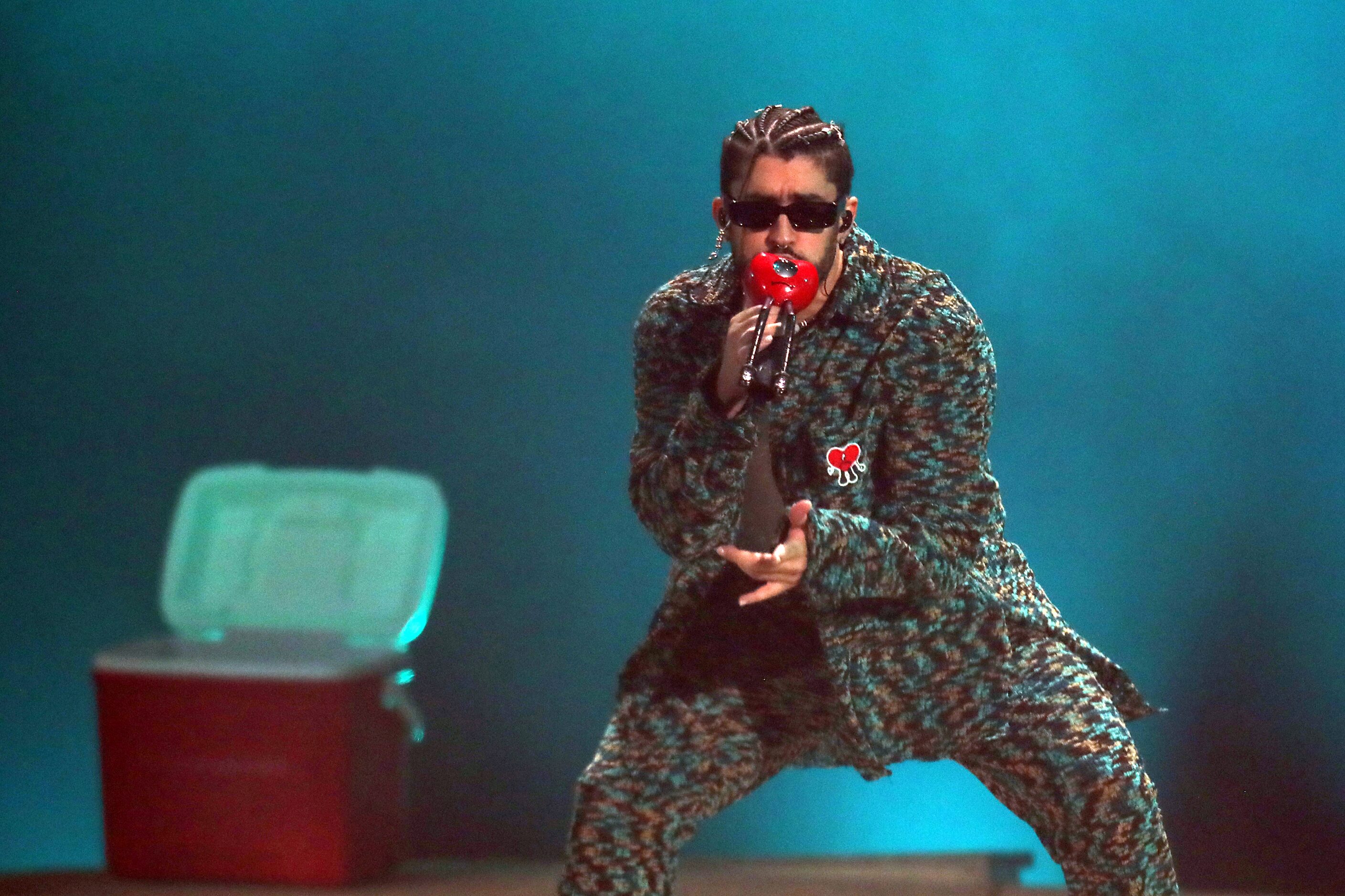 ARLINGTON, TEXAS - SEPTEMBER: Puerto Rican rapper Bad Bunny performs on stage during his...