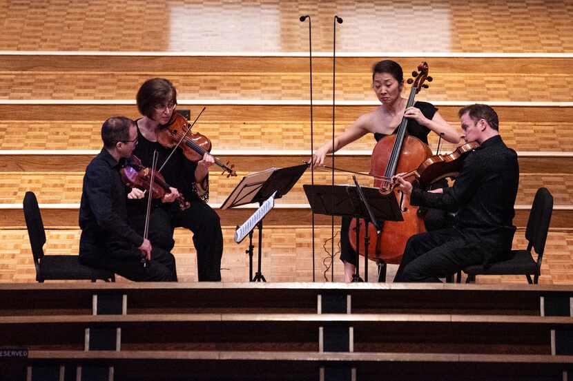 The Brentano String Quartet, (from left) violinists Mark Steinberg and Serena Canin, cellist...