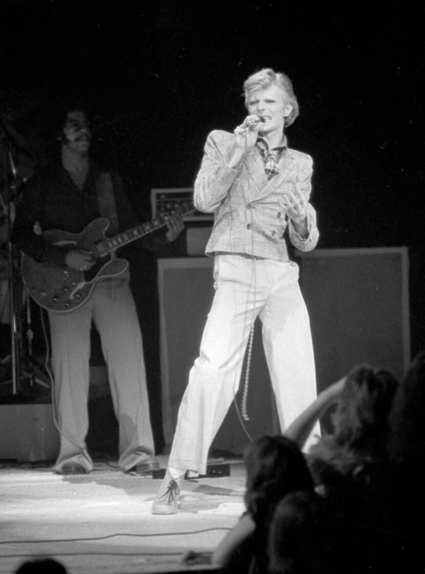 In this Nov. 1, 1974, file photo, David Bowie performs at Radio City Music Hall in New York.