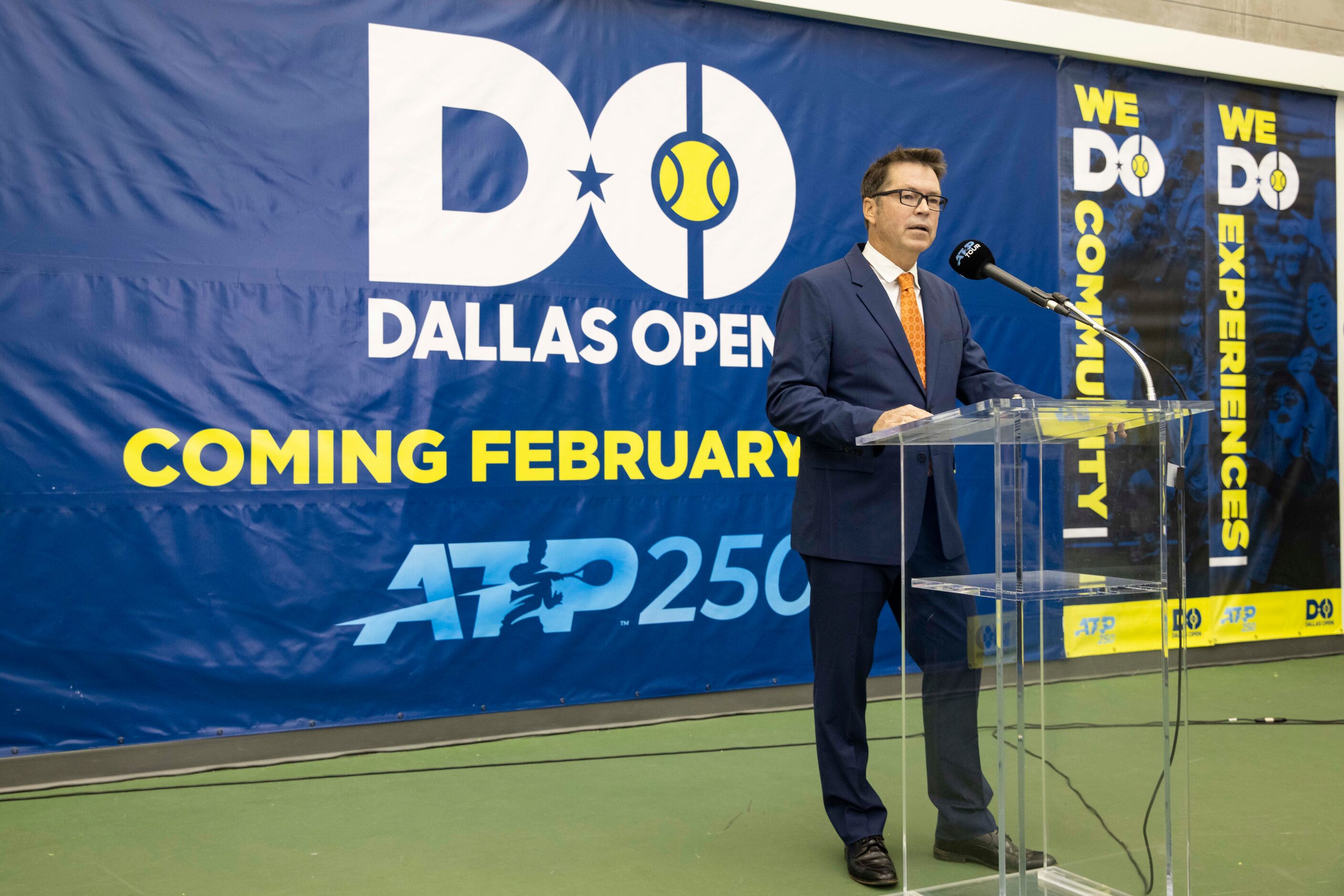 Tournament director Peter Lebedevs speaks during a press conference to announce a new ATP...