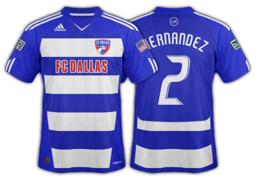 2010-11 FC Dallas blue and white hoops with blue back and shoulders.