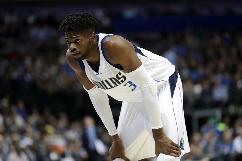 DALLAS, TX - FEBRUARY 25:  Nerlens Noel #3 of the Dallas Mavericks during play in the first...