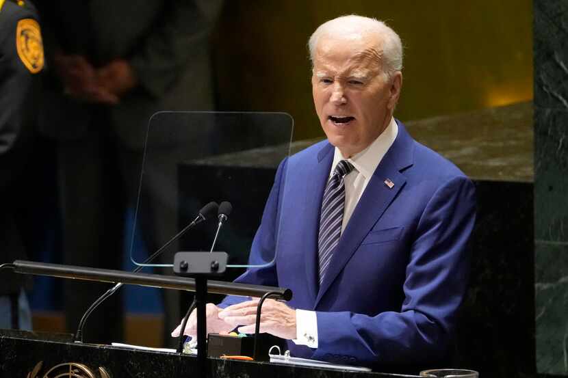 President Joe Biden addresses the 78th United Nations General Assembly in New York on Tuesday.