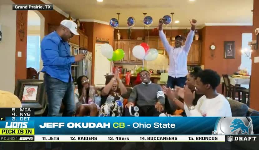 Screen capture of the Detroit Lions third pick in the first round of the NFL Draft,...