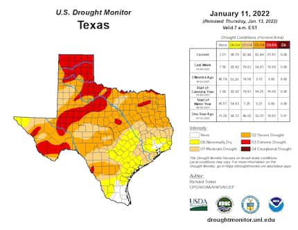 U.S. Drought Monitor index released Jan. 13, 2021 by the National Drought Mitigation Center.