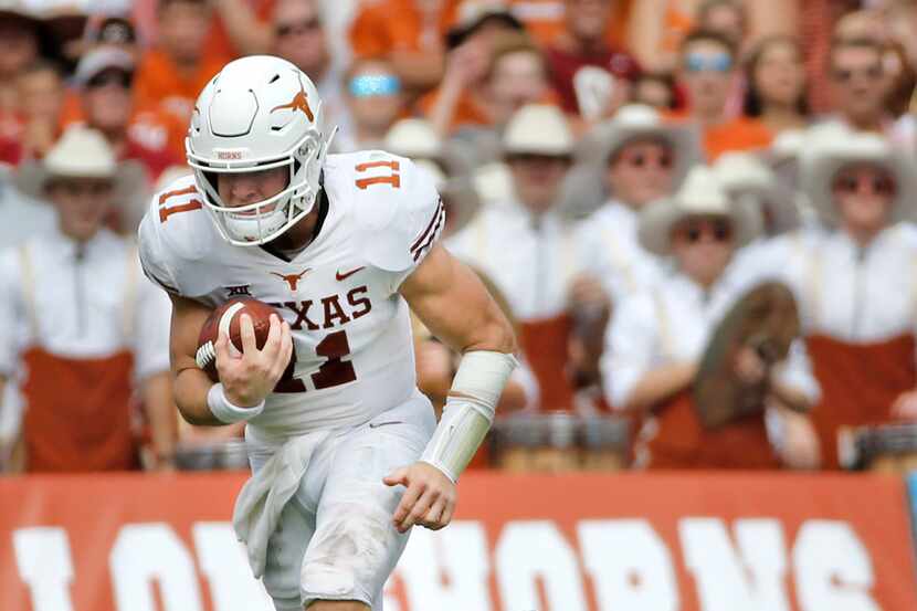 Texas Longhorns quarterback Sam Ehlinger (11) is pictured during the University of Texas...