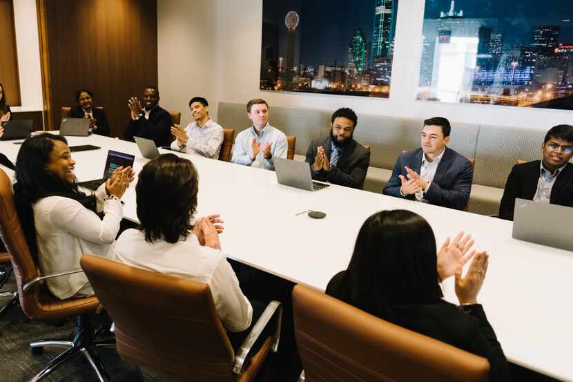 Goosehead Insurance workers participate in one of its weekly webinars.