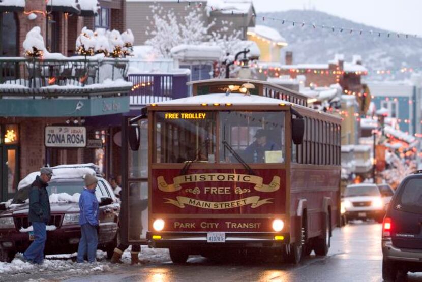 
A free trolley takes folks around the downtown shopping area of Park City, Utah.
