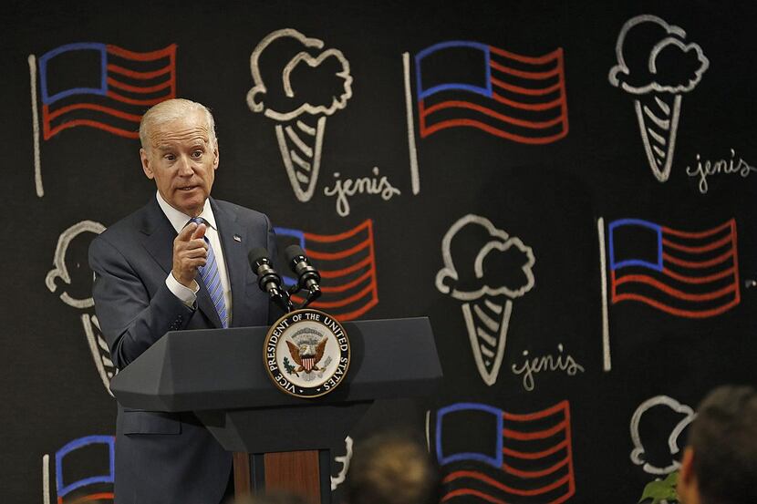 
Vice President Joe Biden explains to a group of supporters new overtime rules on May 17 in...